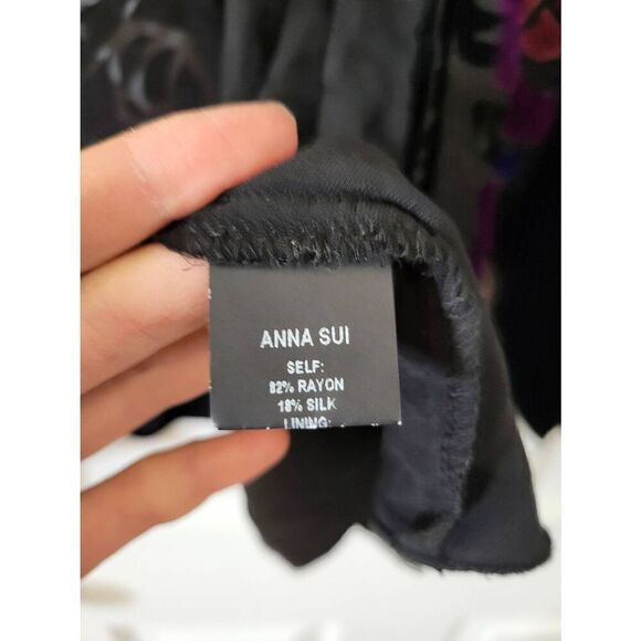 Revolve, Anna Sui Rose Border Burnout Velvet Open Cardigan in Black Multi PS - Picture 5 of 10